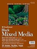 Strathmore 400 Series Mixed Media Paper, Black, Foldover Pad, 9x12 inches, 15 Sheets (184lb/300g) - Artist Paper for Adults and Students - Watercolor, Gouache, Graphite, Ink, Pencil, Marker