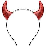 Parma77 Glitter Devil Horns Headband, Red Devil Horns Devil Costume for Women Men Girls, Halloween Fancy Dress Cosplay Hairband (Red)