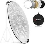 WELLMAKING 32 Inch (80cm) Reflector Photography, Collapsible Light Reflector with Bag & tilt Adapter, 5 in 1 Handle Reflector for Studio & Outdoor Lighting -Translucent, Silver, Gold, White and Black