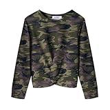 Arshiner Girls Camo Clothes Casual Twist Front Lightweight Sweatshirt Camo Girls Long Sleeve Crop Tops Pullover T Shirts