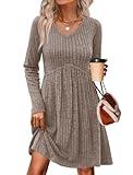 OFEEFAN Casual Dresses for Women Long Sleeve Sweater Dress Wedding Guest Dresses Cowboy Chic Winter Fashion Clothing Chocolate Brown Fall Boho Dress Khaki S