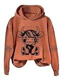 SOLY HUX Hoodies for Women Cartoon Graphic Long Sleeve Sweatshirt Casual Pullover Tops Rust Brown Cartoon Large