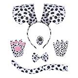 Abitoncc Dalmatian Puppy Dog Costume Set for Kids & Adults, 5Pcs Animal Dress Up Kit with Ears Headband Dachshund Puppy, Nose, Tail, Bow Tie & Pink Gloves, Fun Halloween Party Outfit.