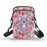 TODIYADDU Cute Koala Cell Phone Purse for Women Strawberry Print Shoulder Sling Bag with Adjustable Strap and Zip Pocket Multipurpose Crossbody Wallet Phone Bag for Cards Keys Lipstick-1