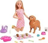 Barbie Doll & Pets Set, Blonde with Mommy Dog, 3 Newborn Puppies with Color-Change Feature & Pet Accessories