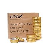 LIYAR 2oz 60ml Metal Storage Tins, Aluminum 2 oz Tins Jars Round Tin Containers, Empty Salve Jars Screw Top Tin Cans for Store Spices,Candies,Tea or Gift Giving,Gold(Pack of 14)