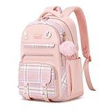 ASKSKY Girls Backpack for School, Kawaii Bookbag for Teen Multiple Pockets School Bag for Primary Elementary Middle School,Age 6-14, Pink