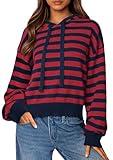 PRETTYGARDEN Womens Striped Sweaters 2025 Fall Pullover Hoodies Y2K Casual Long Sleeve Tops Winter Fashion Clothing (Striped Navy Red,Large)