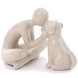 FriyGardcn Dog Sculpture Home Decoration Decor Cute Man and Dog Statue Decor for Shelf、Living Room、Bedroom、Home, Memory Gifts for Pet Lovers (Sandstone)