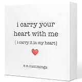I Carry Your Heart with Me Wooden Sign Desk Decor,Rustic Inspirational Love Poem Wood Block Sign Desk Decorations for Home Bedroom Shelf Table Decor,Love Gift