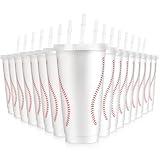 Hooqict 16 Pack Reusable Plastic Cups with Lids and Straws Baseball Cups 24oz Drinking Tumbler Baseball Party Favors Water Cups for Sport Birthday Party Decorations Supplies