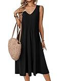 Zeagoo 2025 A Line Summer V Neck Midi A Line Cover Up Tshirt Dress Tank Sleeveless Spring Sundress with Pockets Ladies Dress Black XL