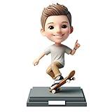 Custom Ollie Skateboarder Bobblehead Handmade Clay Sculpture Capturing Mid Air Trick Pose for Skateboarding Teens Young Adults Personalized from Your Photo