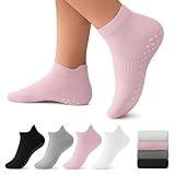 THREADFLOW® Pilates Socks Pack of 4 - Yoga Socks with Onesize Fits All – Non-Slip Yoga Grippy Socks for Women Durable Combed Cotton Ideal for Pilates, Grip, Barre, Dance Hospital and Gym