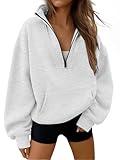 Trendy Queen Womens Sweatshirts Quarter Half Zip Pullover Oversized Hoodies Fall Fashion 2025 Winter Fleece Jackets Sweaters Y2k Teen Girls Clothes Cute Clothing Grey M