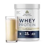 Ancient Nutrition Grass Fed Whey Protein, Vanilla Bean, 23g Protein, 20 Servings, Hydrolyzed Collagen Peptides, Organic Regenerative A2/A2 Milk Protein