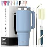40 oz Tumbler with Handle,Tumbler with Lid and Straw,Double Wall Insulated Cup Stainless Steel Travel Mug(Cold for 34 Hours),Water Bottle for Iced Tea,Coffee,Cold Beverages(Smog Blue)