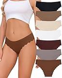 LEVAO Seamless Underwear for Women No Show Bikini Scallop Trim Invisibles Panties Cheeky Underwear 7 Pack S-XXL