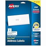 Avery Easy Peel Printable Address Labels with Sure Feed, 1" x 2-5/8" Customizable Stickers, White, 750 Blank Mailing Labels, Great for Mailing, Shipping, and More (8160)