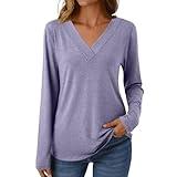 Womens Long Sleeve V Neck T-Shirts Lightweight Casual Loose Fashion Soft Comfort Pullover Tops Fall Winter Everyday Wear Influencers Picks Womens Clothes 2025 Purples L