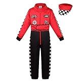 LMYOVE Child's Race Car Driver Costume, Helloween Play Role Dress Up (6-8Y, Red)