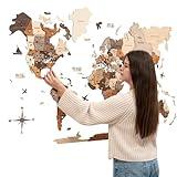 Enjoy The Wood 3D Wood World Map Wall Art Large Wood Wall Décor Housewarming Gift Idea Art World Travel Map For Home & Kitchen or Office (Multicolored, 2XL)