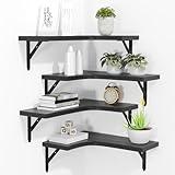 ROMGUAR CRAFT Corner Floating Shelves Wall Mounted Set of 4, Rustic Wood Storage Display Wall Shelves for Home Decor, Bathroom, Kitchen, Bedroom, Living Room, Office (Black)