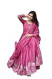 MUTILA Women’s Festival Long Anarkali Gown with Dupatta | Star Georgette | Sequin Embroidery | 3.5m Flair (Rani, S)