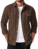 COOFANDY Mens Button Up Shirts Long Sleeve Western Shirts for Men Casual Jackets with Flap Pockets Brown