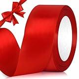 2 Rolls 1-1/2 Inch Wide x 25 Yards Red Ribbon, Premium Satin Ribbon Perfect for Gift Wrapping, Flower Bouquets, Wedding, Handmade Bows, Party Decorations