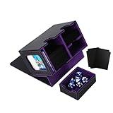 Venssu MTG Deck Box for Commander or Prime Card Display with Dice Tray,Card Deck Box Fits 200 Single Sleeved Cards, TCG Card Storage Box with 2 Dividers and 1 magnetic card holder (Black&Purple)