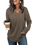 Sampeel Womens Plus Size Sweaters Chocolate Brown Fall Clothes V Neck Hoodies Trendy Tunic Tops Coffee XL