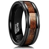 King Will Titanium Wedding Band for Men-8mm Black Titanium Men Ring with Koa Wood Inlay, Wooden Wedding Band Ring for Men Women Comfort Fit Size 10