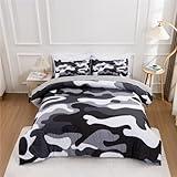 Meeting Story Camouflage Bedding Set, Colorful Pattern Style Comforter Set, 5 PCS One Comforter Two Pillowcases Two Sheets in One Bag, All Season Bedspread for Teens Adults (Grey,Full5pcs