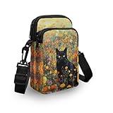 TODIYADDU Black Cat Cell Phone Purse for Women Colorful Poppy Flowers Shoulder Sling Bag with Adjustable Strap and Zip Pocket Multipurpose Crossbody Wallet Phone Bag for Cards Keys Lipstick-1