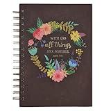 Christian Art Gifts Journal w/Scripture With God All Things Are Possible Mathew 19:26 Bible Verse Floral 192 Ruled Pages, Large Hardcover Notebook, Wire Bound