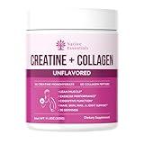 Native Essentials Creatine + Collagen Supplement for Women – 5g of Creatine Monohydrate & 5g of Collagen Peptides. Supports Lean Muscles, Performance, Hair, Skin. 30 Servings. (Unflavored)