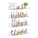 upsimples Acrylic Shelves for Bathroom Storage, 15" Floating Shelves Wall Organizer for Perfume, Make up, Skincare, Kids Bookshelf for Bedroom, Nursery, Living Room Decor, Clear, 4 Pack