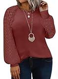 Eytino Womens Plus Size Raglan Long Sleeve Crewneck Lace Oversized Pullover Tops Shirts,1X Red