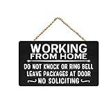 Working From Home Do Not Knock or Ring Bell Sign - Leave Packages at Door, No Soliciting - Wood Sign for Front Door, Home Based Business - 15x30cm/6x12 Inch