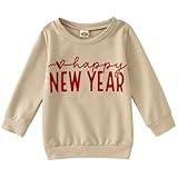 AG AGUU Happy New Year Sweatshirt for Toddler Baby Girl Boy Cute Holiday Shirts Crew Neck Tops Long Sleeve Winter Clothes(Beige,3-4T)