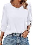 Fall Outfits for Women 2025 Tops for Teachers Dressy Casual 3/4 Length Sleeve White Shirts Summer Blouses Beach Vacation Plus Size Spring Clothes Fashion Clothing 2XL