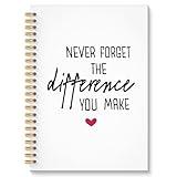 ROXMART Never Forget the Difference You Make Spiral Notebook, Thank You Appreciation Gifts for Teacher Coworker Mentor Educator Nurse Boss, Inspirational Journal Notebook for Women Men, 5.5x8.3 Inch