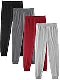 Cvaoo 4 Pack Boys 100% Cotton Pants - Boys Long Underwear Thermal Pants Bottom Joggers for Sports Everyday Activities