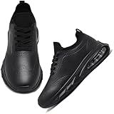 THEXCL Non Slip Work Shoes for Men Women, Slip Resistant Sneakers Casual Comfort Walking Chef Kitchen, Slip-on Waterproof Food Service Shoes Black