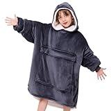 yescool Wearable Blanket Hoodie Kids, Oversized Blanket Sweatshirt with Sherpa Teen Girl Gifts for Kids, Youth, Boys, Girls, 8-15 Year Old Girl Boy Gift Warm Teen Wearable Blankets, One Size, Grey
