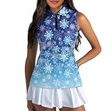 POLERO Snowflake Golf Shirts Womens Christmas Golf Tank Tops Collared Sleeveless Tennis Shirt Racerback Quarter Zip Slim Fit Activewear for New Years Eve Holiday Party Size M