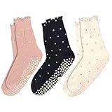 ERMO NKES Grip Socks for Women Non Slip Yoga Pilates Barre Socks with Polka Dot Design, Anti Skid Workout Socks (3 Pairs) (US, Alpha, One Size, Regular, Regular, 3, White/Black/Pink)
