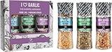 Soeos Spice Seasoning Set of 3 with Integrated Grinders, Spicy Garlic, Garlic & Herbs, Garlic Salt, Seasoning Gift Set.