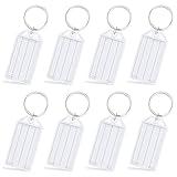 Uniclife 200 Pieces Key Tags 2 Inch Plastic Key Chain Tags with Ruled Blank Paper Labels Transparent Covers and Split Rings Sturdy Item Identifiers, White